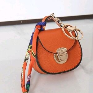 Orange Faux Leather Women's Bag Charm/Pod Holder